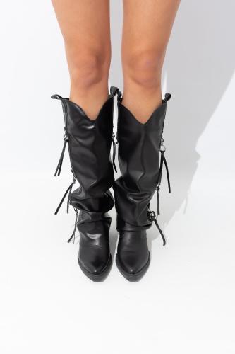 Bota Texana Volcada Pu Negro Trendy - Miniatura 2