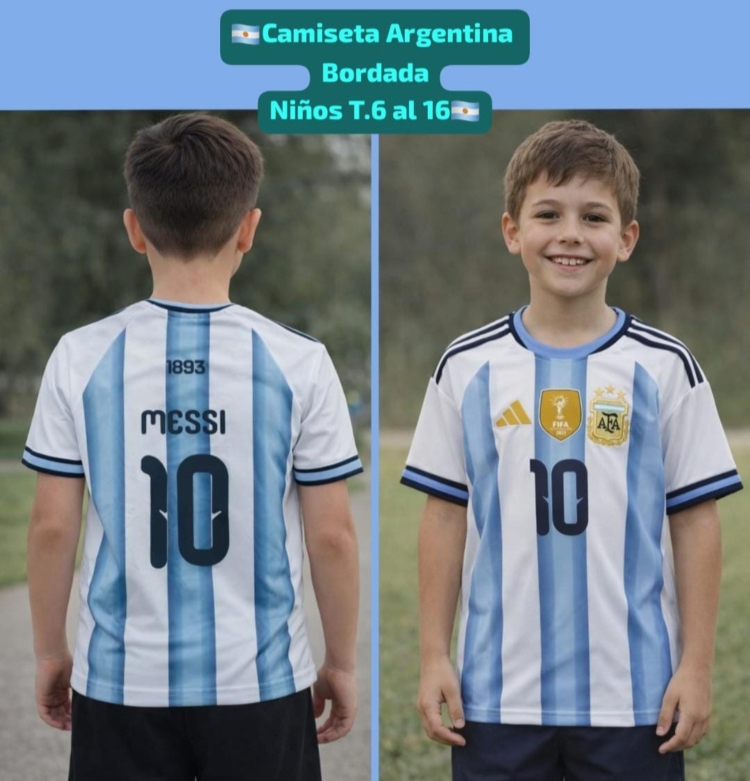Camiseta Selección Argentina Niños Bordada Elegi Jugador y Numero - Imagen 3
