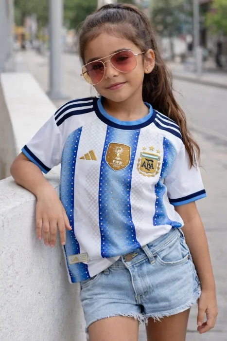 Camiseta Argentina de Nena , Bordado con Brillo