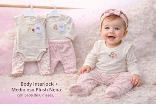 Body Interlock + Medio Oso Plush Nena Yaby T.(0-3/3-6/6-9 Meses) Art.26117 - Miniatura 1