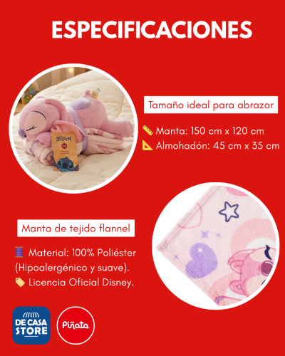 Manta Piñata Infantil Stitch Rosa 152x120 + Peluche 45x35 Disney Oficial - Miniatura 5