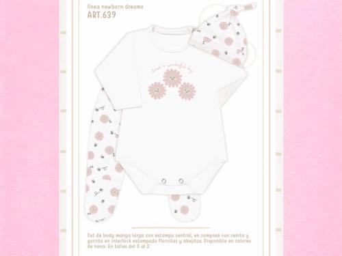 Set en Caja 3 Piezas Interlock Nena Dreams (body, Medio Oso y Gorro) Art.639