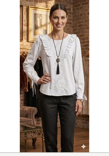 Blusa Fibrana Poplin con Broderi