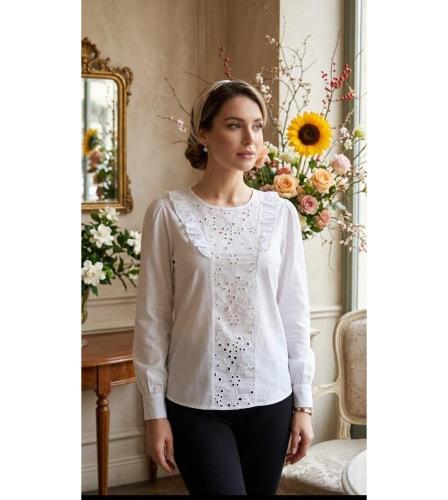 Blusa Fibrana Poplin con Broderi - Miniatura 2