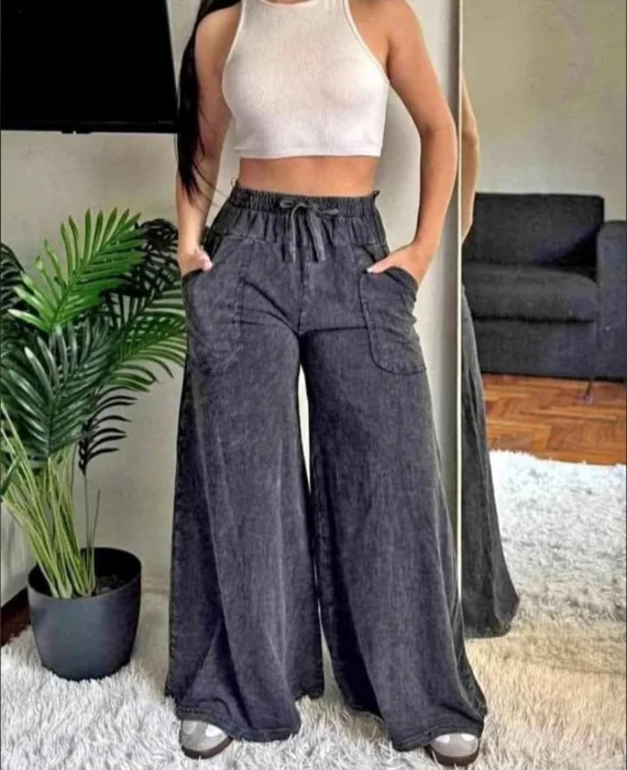 Maxi Palazo de Algodón Frizado Batik con Bolsillos