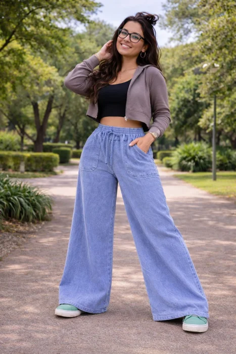 Maxi Palazo de Algodón Frizado Batik con Bolsillos