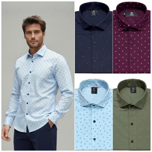 Camisa Estampado Elastizado Slim Fit Manga Larga