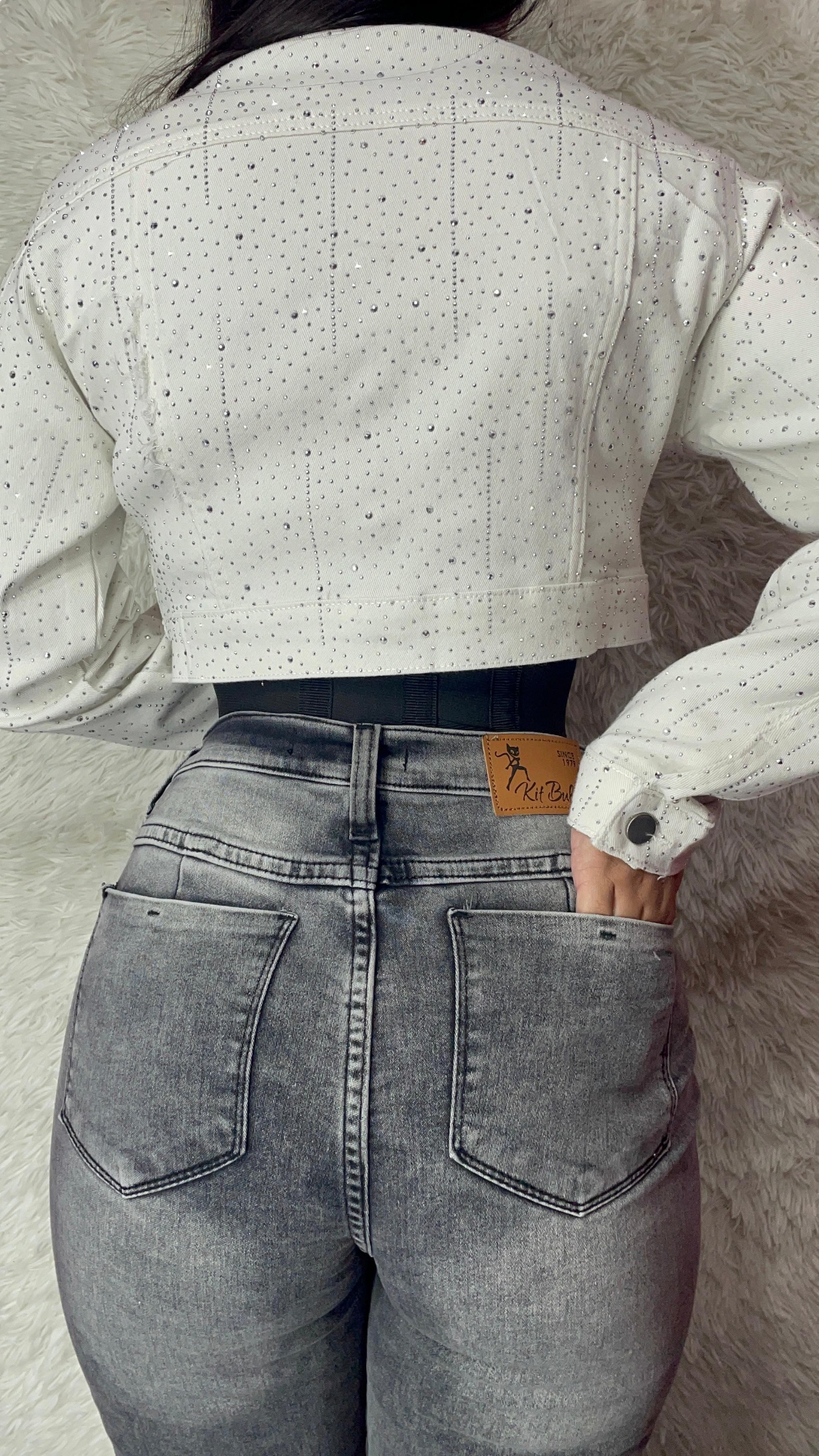 Campera de Jeans de Dama con Piedreria y Boton - Imagen 3