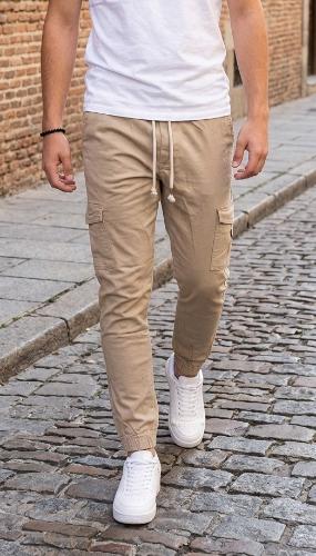 Pantalón Gabardina Jogger Cargo Beige Talle Media Oferta