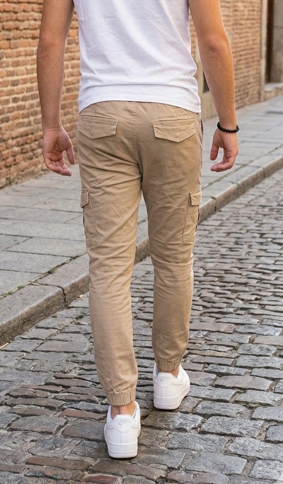 Pantalón Gabardina Jogger Cargo Beige Talle Media Oferta - Imagen 2