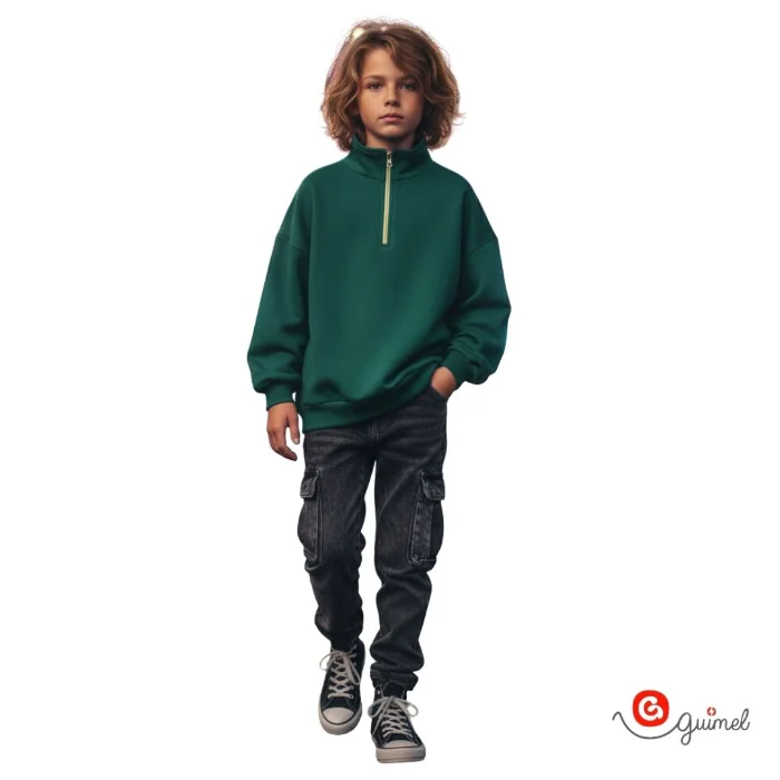 4009 Jean Niños y Teens Mom Recto Cargo con Fuelles Negro Nevado