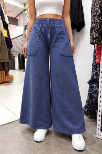 Maxi Palazo de Algodón Frizado Batik con Bolsillos