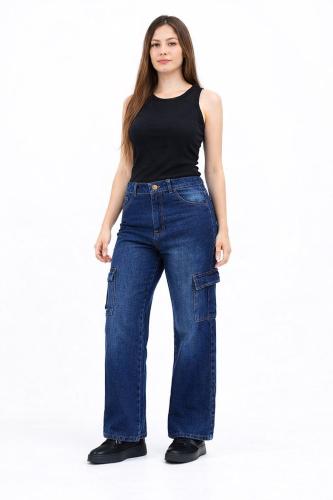Jeans Wide Leg Cargo Pantalon Ancho Bolsillos Denim Mujer Dama Mayoristas Hotsale