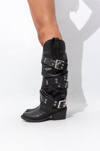Bota Texana Volcada Pu Negro Chex - Miniatura 2
