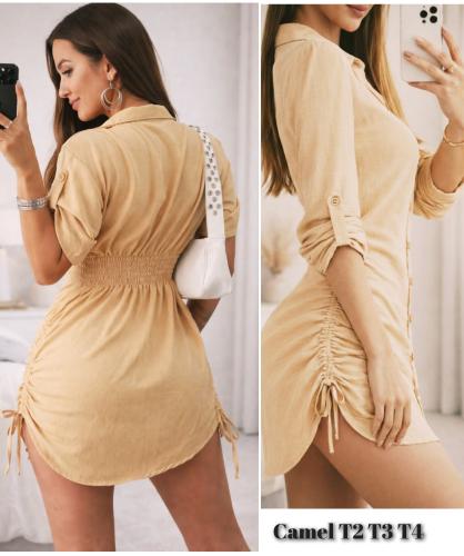 Vestido Camisa con Frunce Lateral con Manga Larga - Miniatura 2