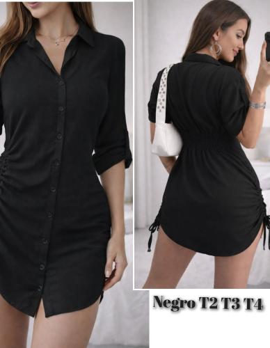 Vestido Camisa con Frunce Lateral con Manga Larga - Miniatura 3