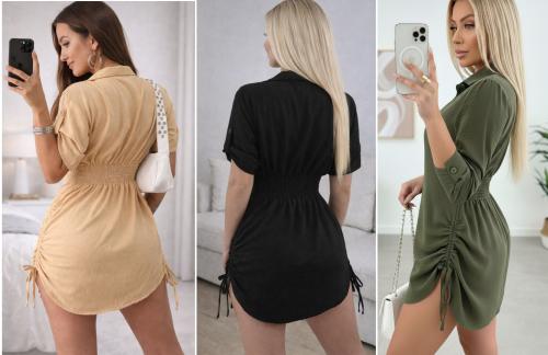Vestido Camisa con Frunce Lateral con Manga Larga - Miniatura 6