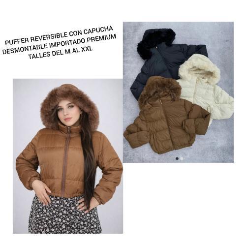 Campera Puffer Reversible con Capucha Desmontable Importado Premium Talle del M al Xl - Miniatura 3