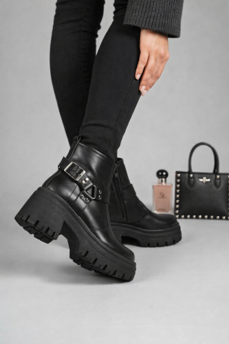 Bota Mujer Mosquera Negra Suela Gruesa Taco Cuadrado Invierno - Miniatura 2