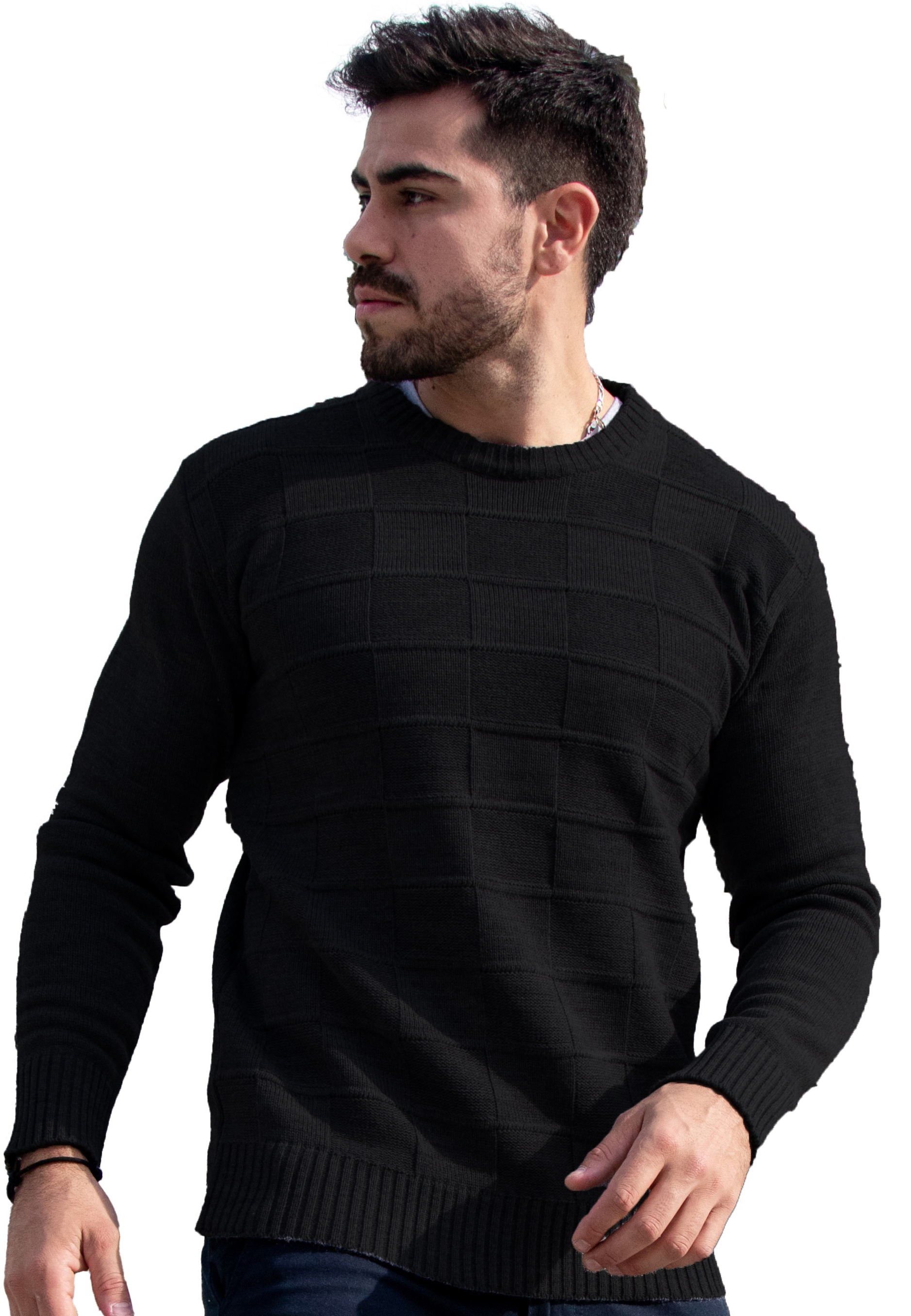 Sueter Cuello Redondo - Sweater%20De%20Lana%20Hombre%20Pullover%20De%20Invierno%20Estilo%20Cuadros%20NEGRO.jpg