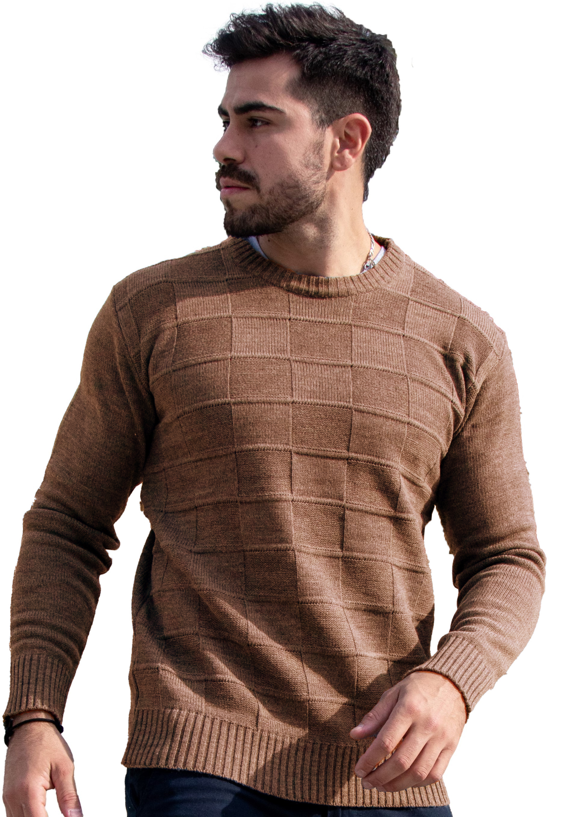 Sueter Cuello Redondo - Sweater%20De%20Lana%20Hombre%20Pullover%20De%20Invierno%20Estilo%20Cuadros%20MARRON.jpg