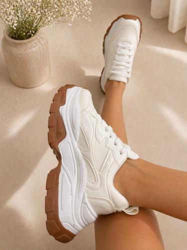 Zapatilla Mujer Blanca Plataforma Gruesa Suela Natural Moda Urbana