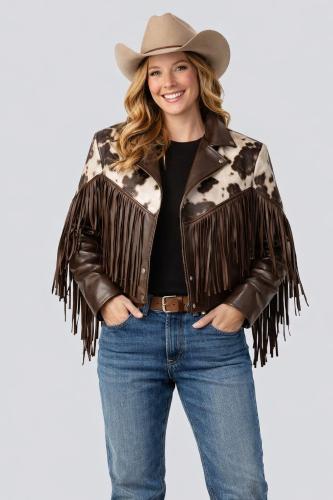 Campera Eco Cuero con Fleco