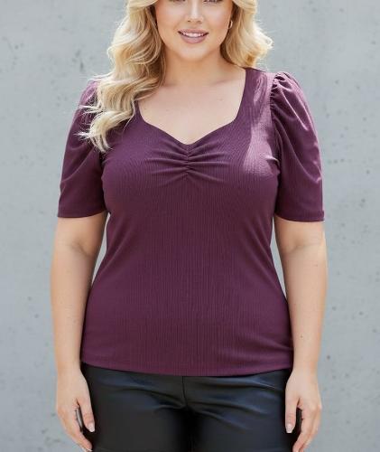 Remera con Frunce Morley Manga Princesa Uva Beige y Negro hasta 4xl