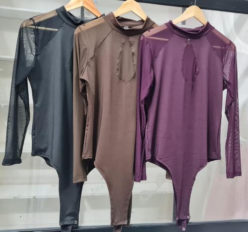 Body con Mangas de Tul y Escote de Microfibra Lycra Talles Reales Uva - Miniatura 2