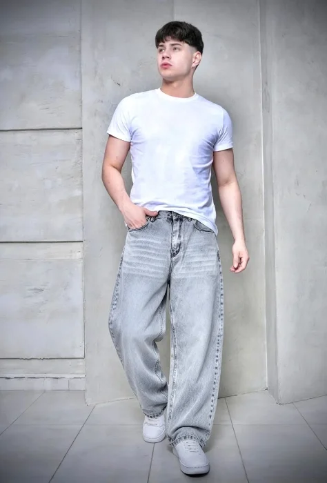 Pantalon Baggy Gris Nevado con Localizado