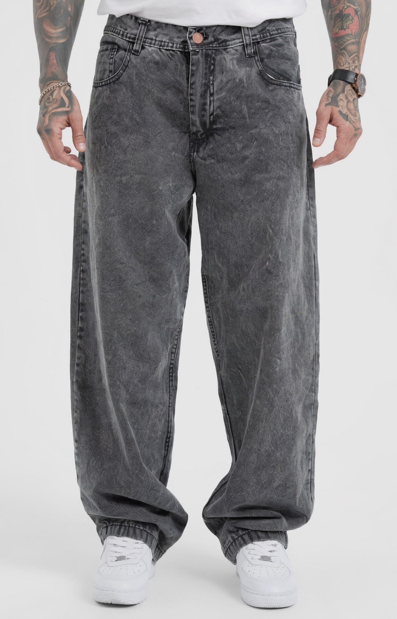 Pantalón Baggy Bordado - Gris Matizado - Imagen 2