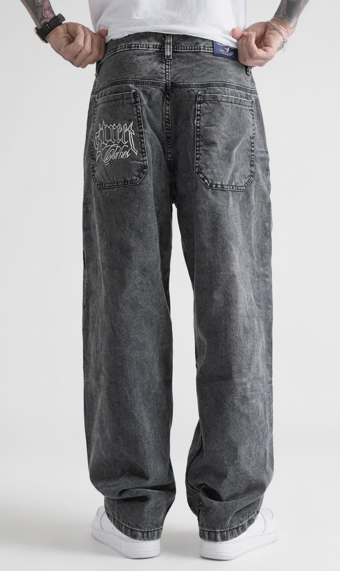 Pantalón Baggy Bordado - Gris Matizado - Imagen 3