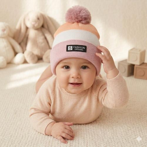 Gorro Rocky de Lana con Pompon para Bebe Línea Premium, Invierno