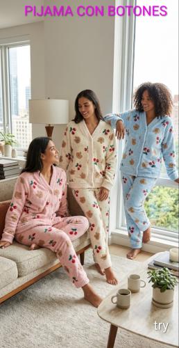 Pijama de Dama Polar  con Botones Importado