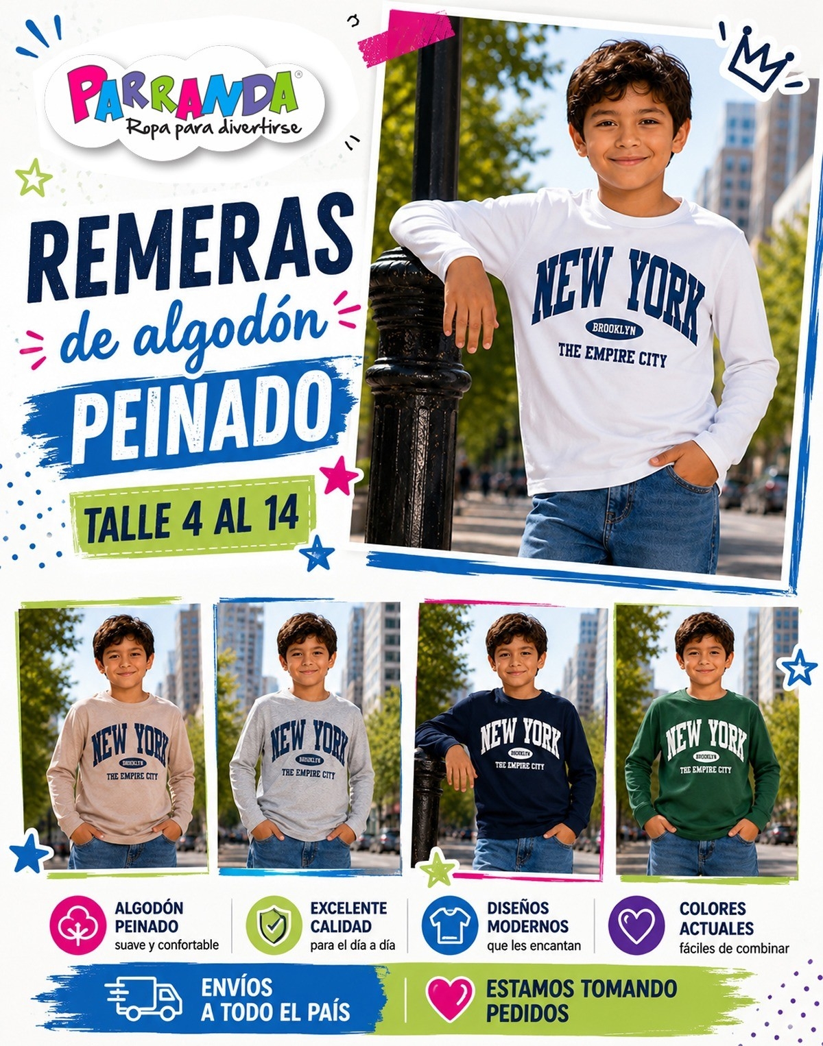 Remeras de Algodon Peinado Niños - Imagen 2