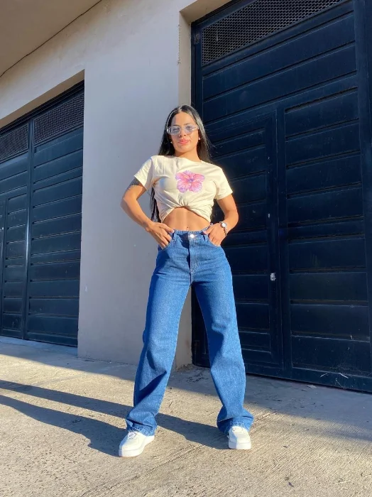 Wide Leg Azul Tiro Alto