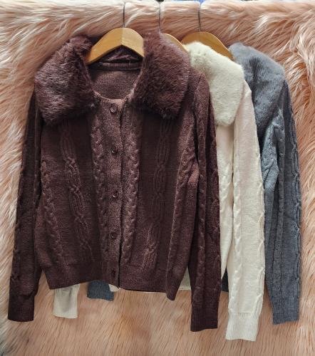 Cardigan  Trenzado con  Piel - Miniatura 3