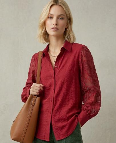 Camisa con Mangas Bordadas
