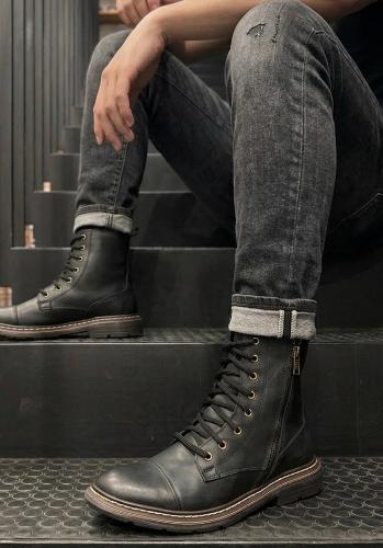 Borcego Hamburgo Vacuno Negro Cierre Ykk Suelas Pegadas y Cosidas - Miniatura 2