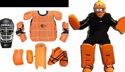 Set Arquero Hockey Sr  y Jr Body Armour Legguard Pad Drial Helmet - Miniatura 2