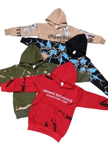Buzos Niños con Capucha (  Friza ) Doble Estampados Bolsillos Cargos