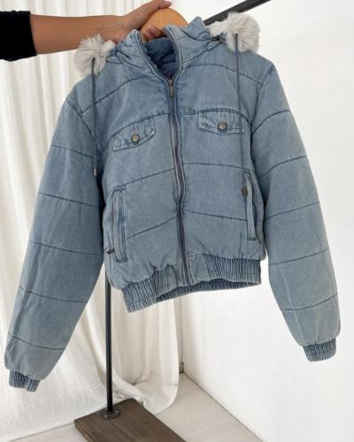Campera de Jean con con Corderito Estilo Puffer