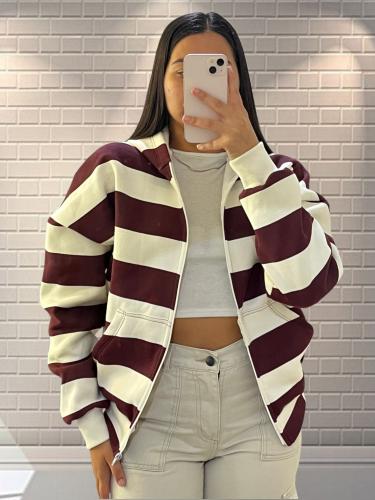 Campera Boxy Fit  Rayada Friza Peinada - Miniatura 1