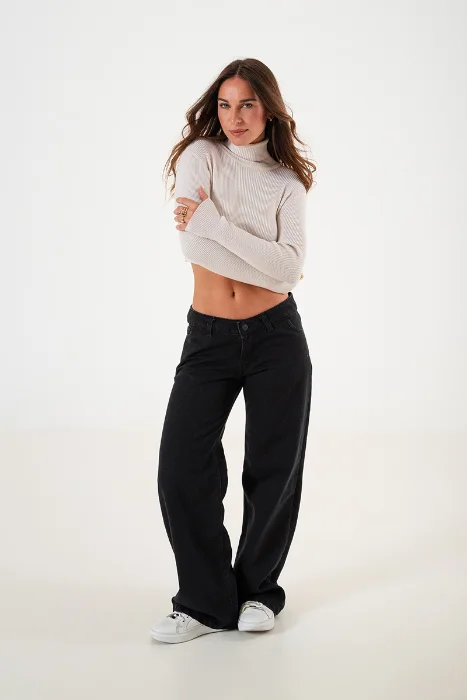 1290.27 Wide Leg Negro Tiro bajo Clásico