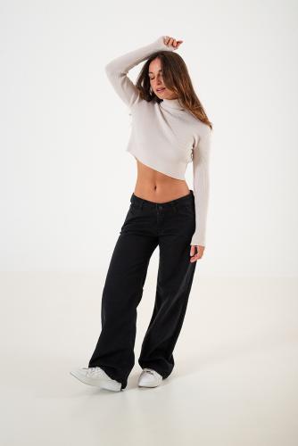 1290.27 Wide Leg Negro Tiro bajo Clásico - Miniatura 2