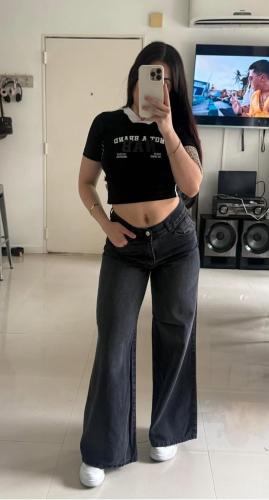 Wide Leg Gris Oscuro Tiro Medio