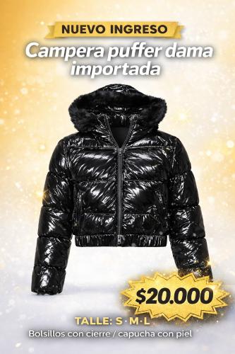 Campera Puffer Dama Negra Importada - Miniatura 2
