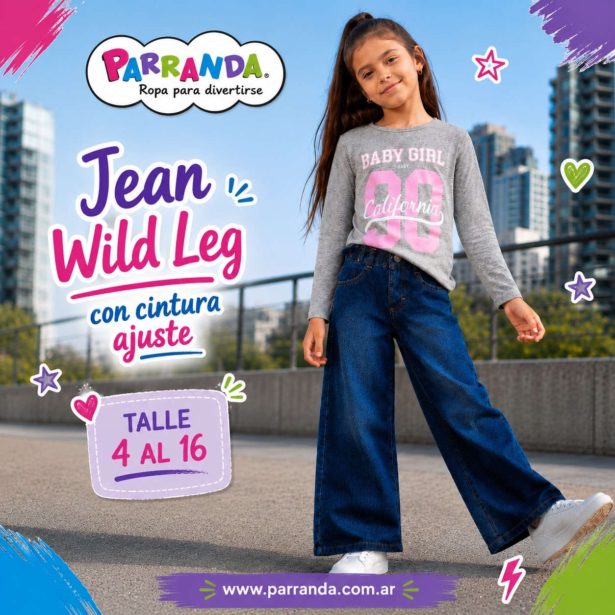 Jean Wild Leg Azul Niña Ajuste Cintura - Imagen 1