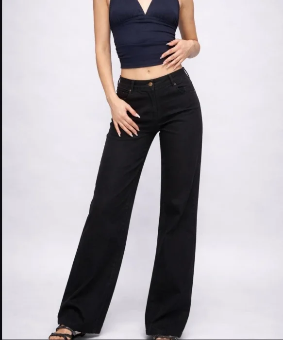 Wide Leg Elastizado Negro