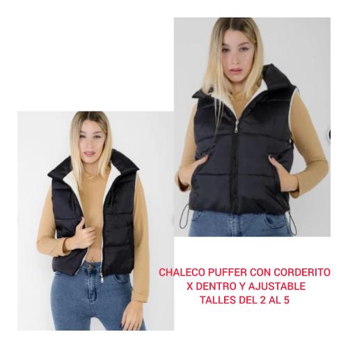 Chaleco Puffer con Corderito X Dentro para Dama Talles del 2 al 5